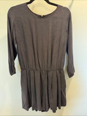 Club Monaco Black Silk Long Sleeve Pleated Romper